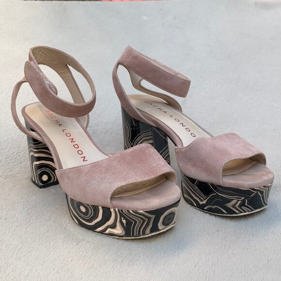 Sacha London Genuine Suede Platform Heel Sandals Sz 7.5 - Picture 4 of 16